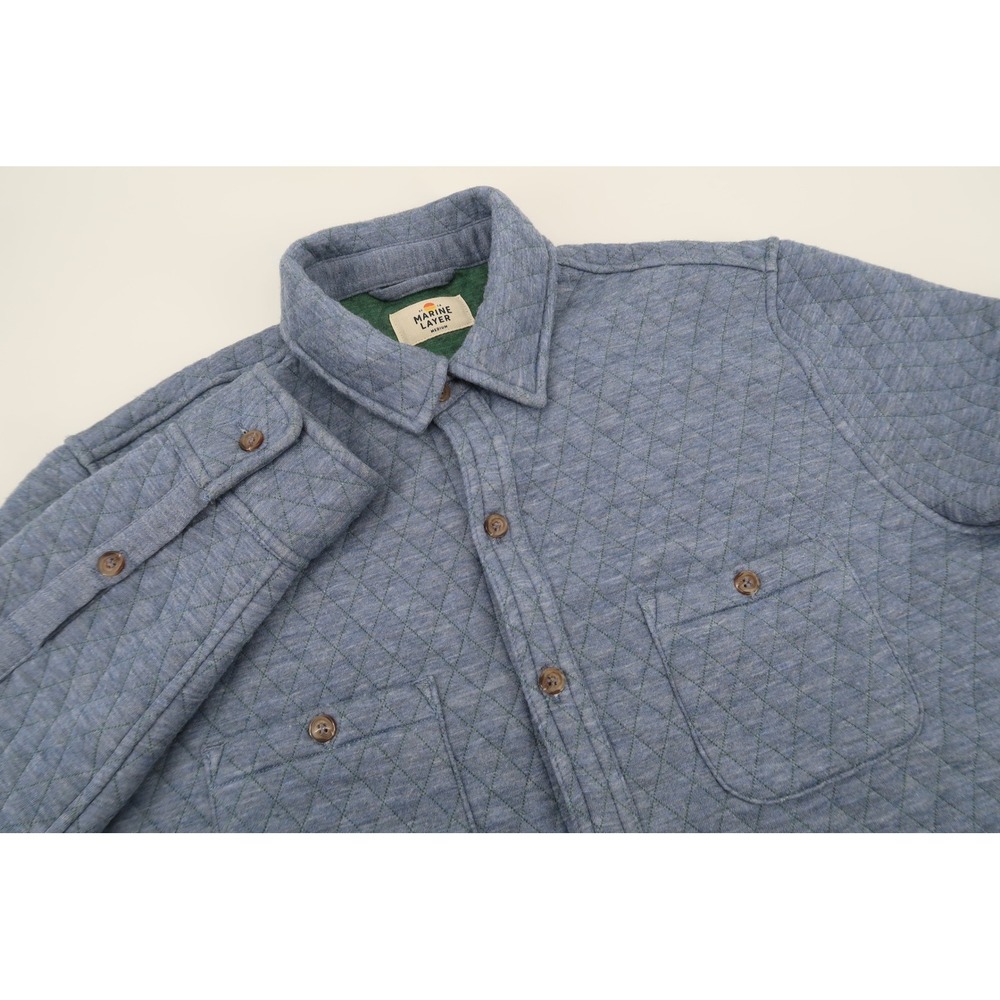 Marine Layer Corbet Quilted Overshirt Mens Medium Blue Diamond Quilt Button Up